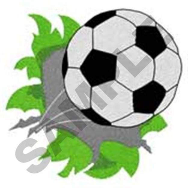 Picture of Soccer Ball Bustin Thru Machine Embroidery Design