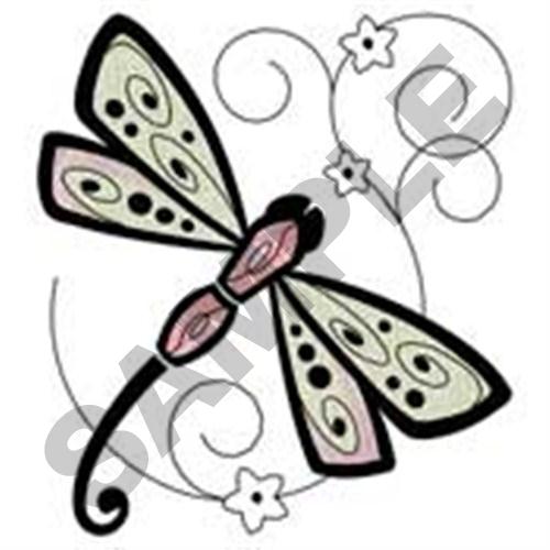 Dragonfly Flowers Machine Embroidery Design