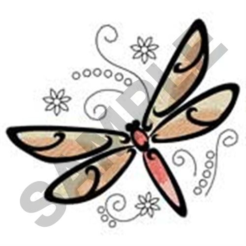Dragonfly Flowers Machine Embroidery Design