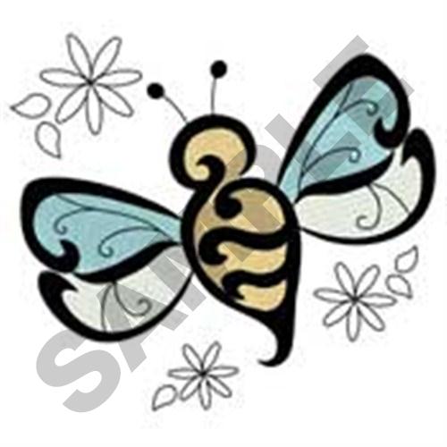 Bee Flowers Machine Embroidery Design