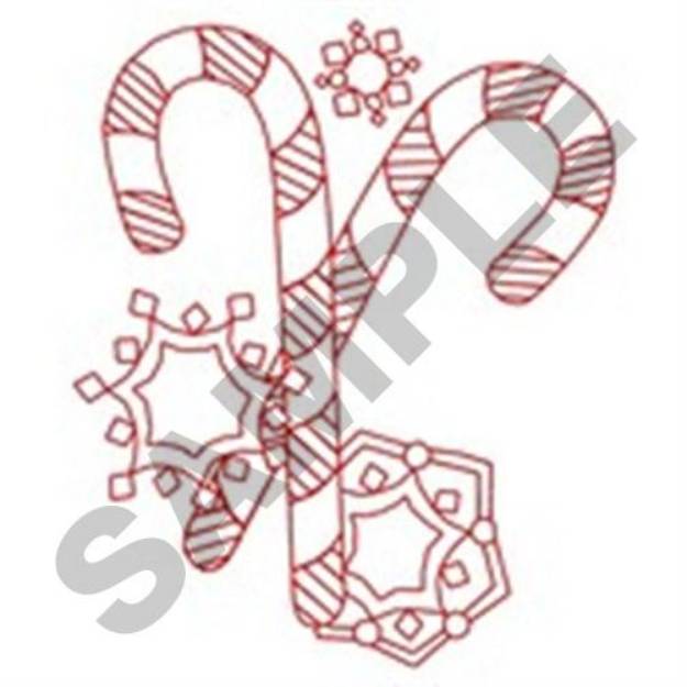 Picture of Redwork Candy Canes Machine Embroidery Design