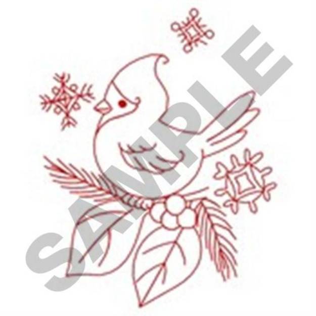 Picture of Redwork Winter Cardinal Machine Embroidery Design