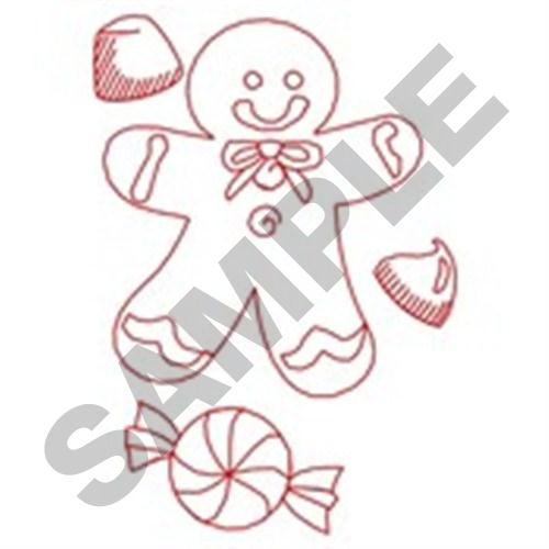 Redwork Gingerbread Man Machine Embroidery Design