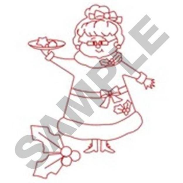 Picture of Redwork Mrs. Claus Machine Embroidery Design