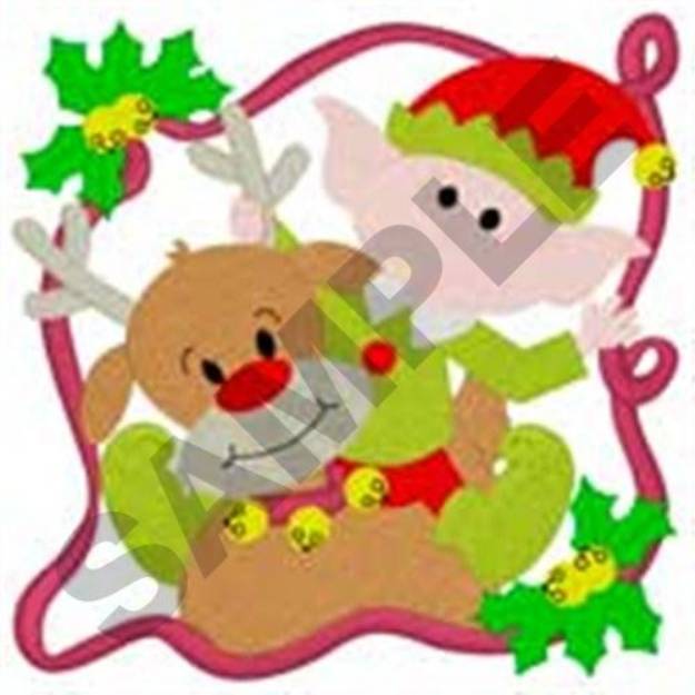 Picture of Elf Reindeer Frame Machine Embroidery Design