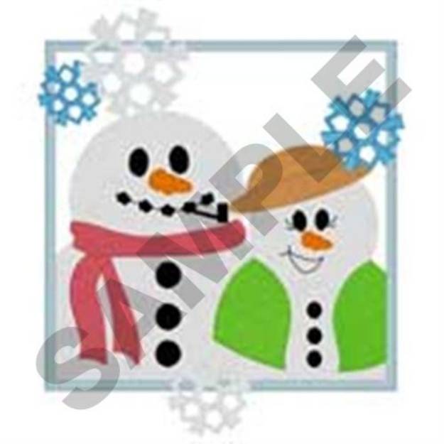 Picture of Snowman Couple Frame Machine Embroidery Design