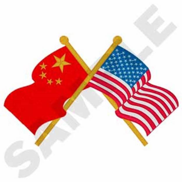 Picture of USA China Flags Machine Embroidery Design