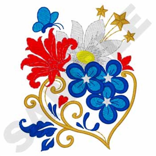 Patriotic Flowers Machine Embroidery Design