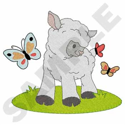 Lamb And Butterflies Machine Embroidery Design