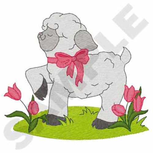 Lamb In Tulips Machine Embroidery Design