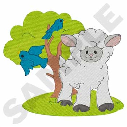 Lamb And Birds Machine Embroidery Design