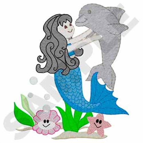 Mermaid & Dolphin Machine Embroidery Design