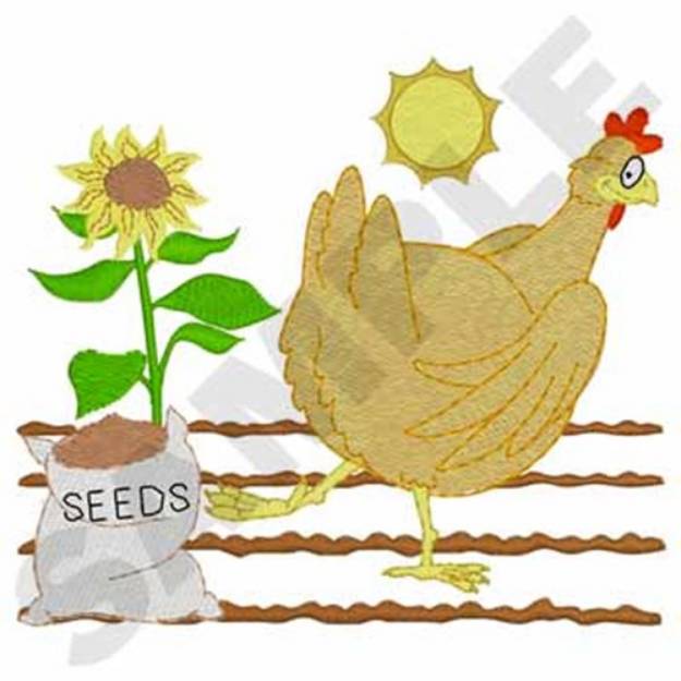 Picture of Chicken In Garden Machine Embroidery Design
