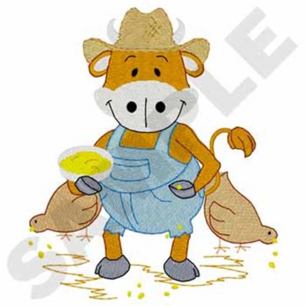 Picture of Cow Feeding Chickens Machine Embroidery Design