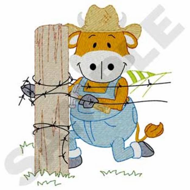 Picture of Cow Mending Fence Machine Embroidery Design