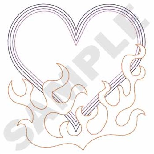 Burning Heart Outline Machine Embroidery Design