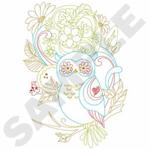 Floral Owl Outline Machine Embroidery Design