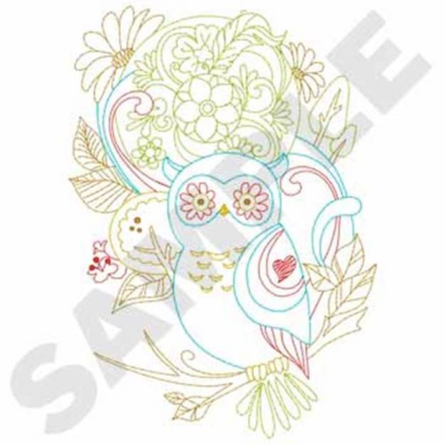 Picture of Floral Owl Outline Machine Embroidery Design