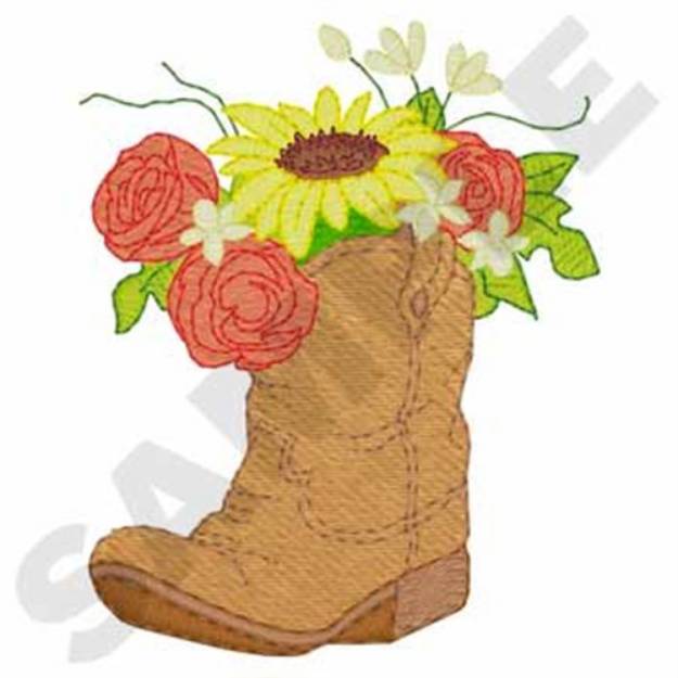 Picture of Cowboy Boot Flowers Machine Embroidery Design