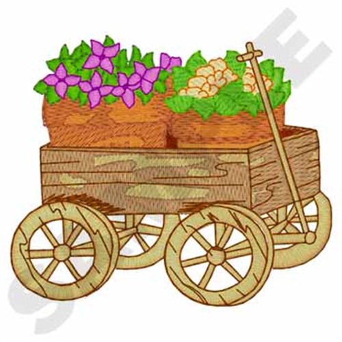 Wagon With Flowers Machine Embroidery Design