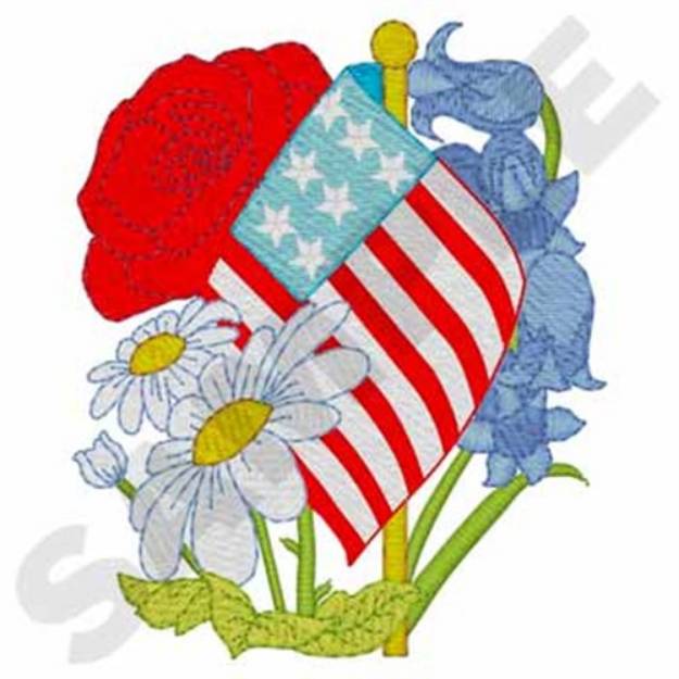 Picture of American Flag Flowers Machine Embroidery Design