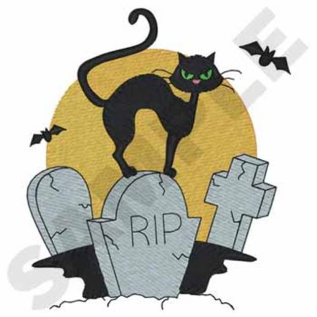 Picture of Cat In Graveyard Machine Embroidery Design