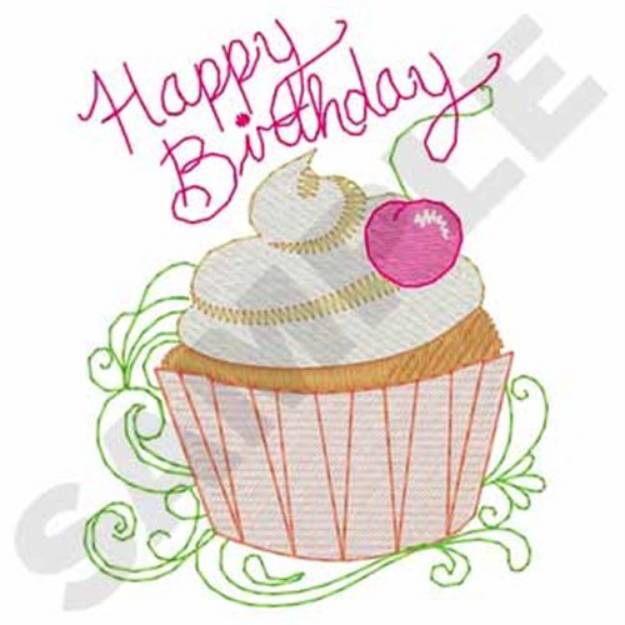 Picture of Happy Birthday Cupcake Machine Embroidery Design