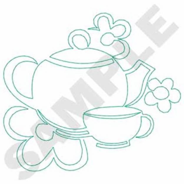 Picture of Tea Set Outline Machine Embroidery Design