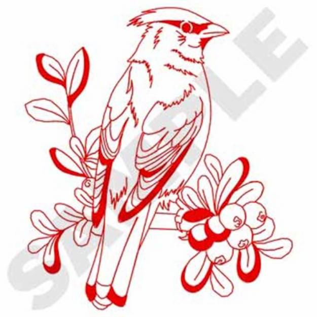 Picture of Cedar Waxwing Redwork Machine Embroidery Design