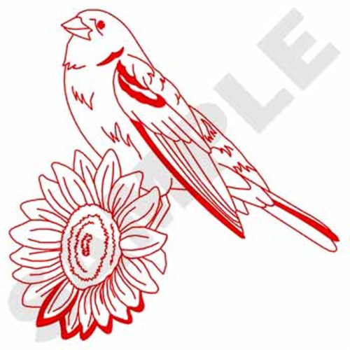 Redwinged Blackbird Redwork Machine Embroidery Design