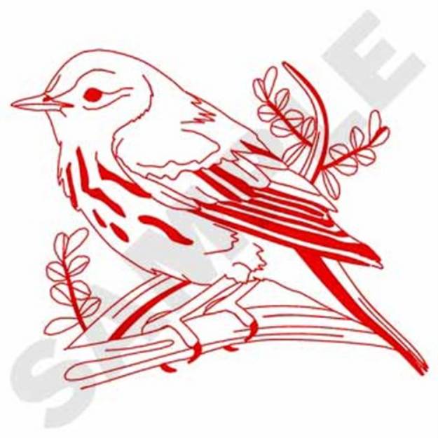 Picture of Yellow Warbler Redwork Machine Embroidery Design