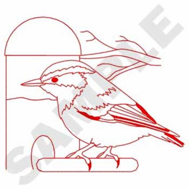 Picture of Nuthatch Redwork Machine Embroidery Design