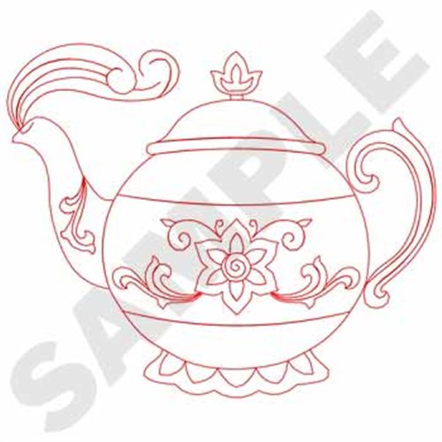 Redwork Teapot Machine Embroidery Design