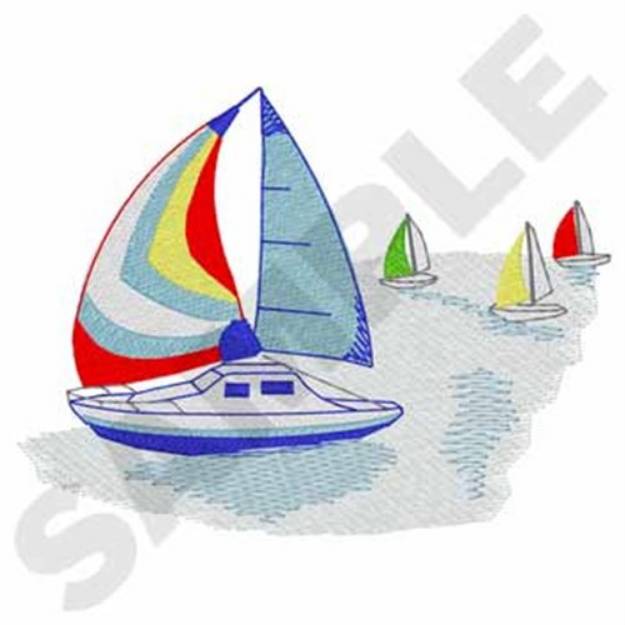 Picture of Colorful Sailboat Machine Embroidery Design
