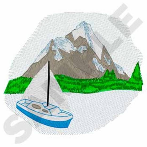 Picture of Mountain Sailboat Machine Embroidery Design