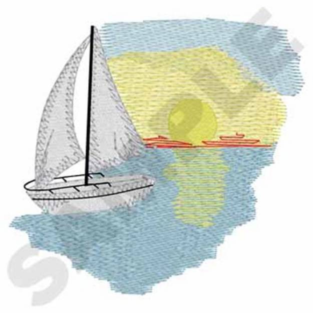Picture of Sunset Sailboat Machine Embroidery Design