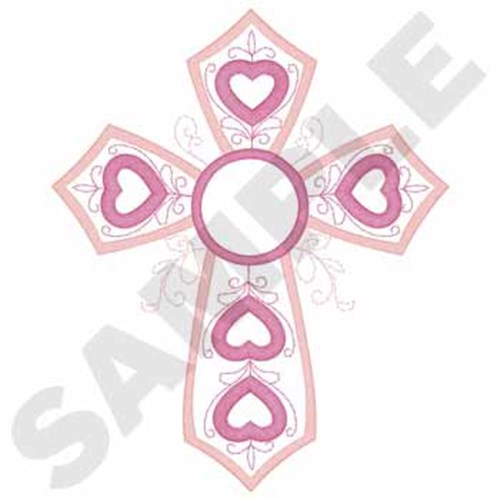 Cross with Hearts Machine Embroidery Design