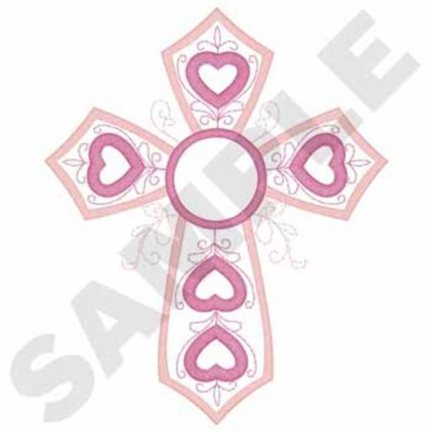 Picture of Cross with Hearts Machine Embroidery Design