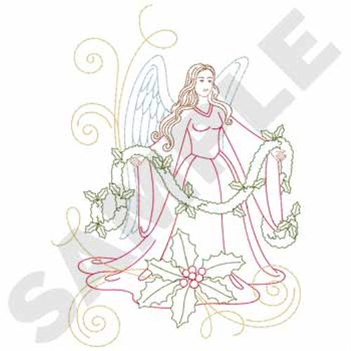 Angel with Holly Machine Embroidery Design