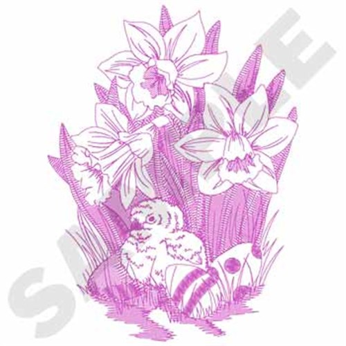 Chicks And Daffodils Machine Embroidery Design