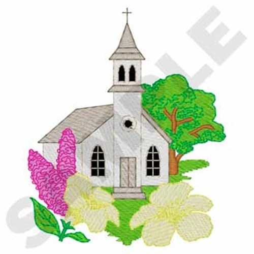 Spring Church Scene Machine Embroidery Design