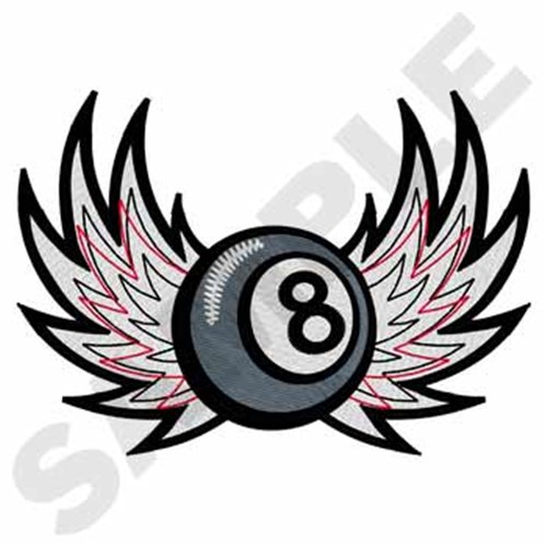 Winged 8 Ball Machine Embroidery Design