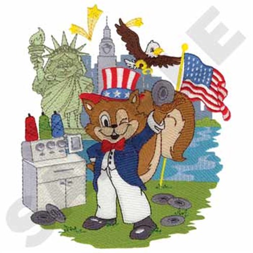 All American Squirrel Machine Embroidery Design