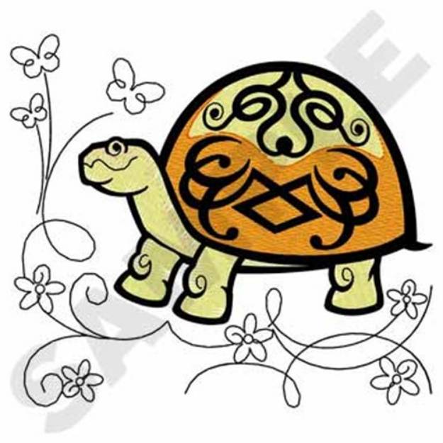 Picture of Turtle W/flowers Machine Embroidery Design