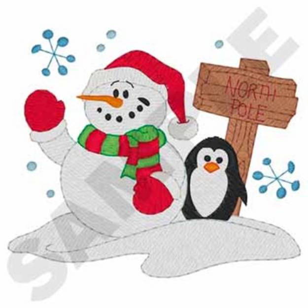 Picture of Snowman With Penguin Machine Embroidery Design