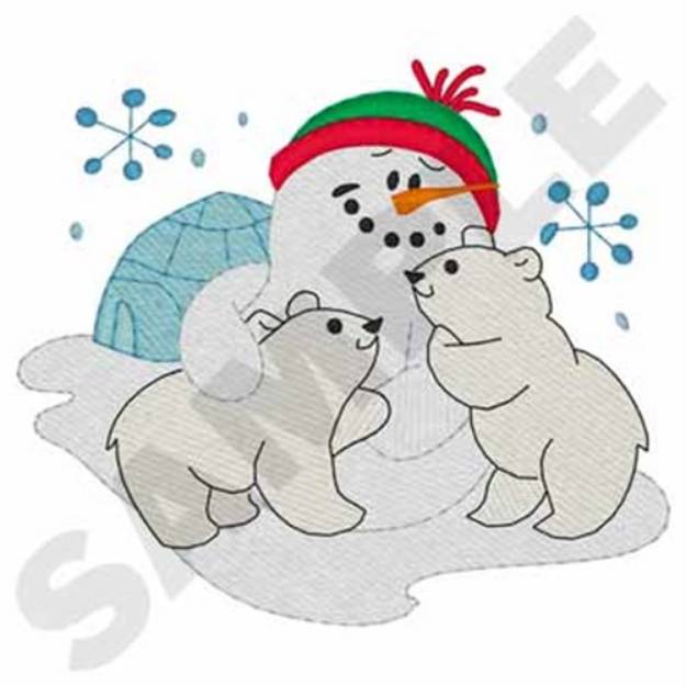 Picture of Snowman With Bears Machine Embroidery Design