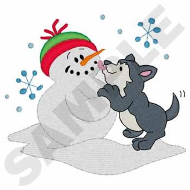 Picture of Snowman With Husky Machine Embroidery Design