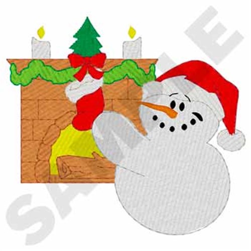 Snowman By Fireplace Machine Embroidery Design