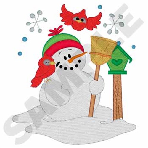 Snowman With Cardinals Machine Embroidery Design