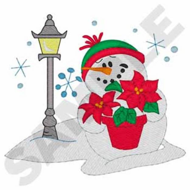 Picture of Snowman With Poinsettia Machine Embroidery Design